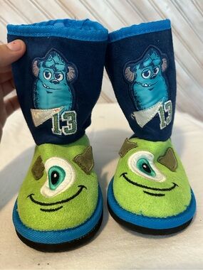 Disney Monsters, Inc. Green & Blue Mike Wazowski & Sully Kids Ugg Style Slippers